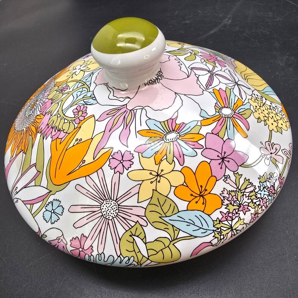 Liberty Of London Ceramic Floral Lid Green Knob Retro Botanical Design DH1400 - Picture 4 of 6
